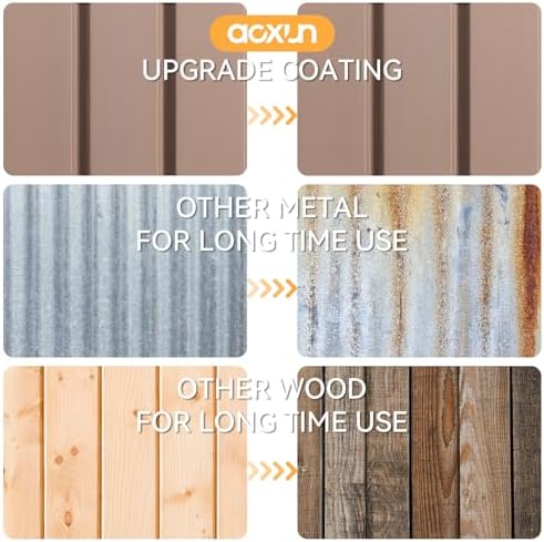 aoxun 6x4 ft outdoor storage shed, brown, close-up detail