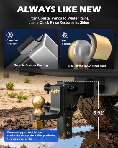 orion motor tech adjustable trailer hitch ball mount shown in use