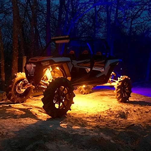 4 Pods LED Rock Light for Jeep ATV SUV Offroad Car Truck Boat Underbody Glow Trail Rig Lamp Underglow LED Neon Lights Waterproof 12V 24V Yellow Orange (Amber)