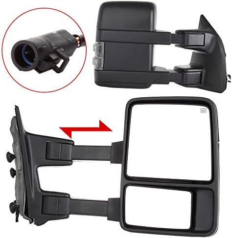 SCITOO Towing Mirrors Compatible With 1999-2007 For Ford For F250/For F350/For F450/For F550 Super Duty A Pair(Left Right Side Tow Mirrors) With Power Adjusted Heated Turn Signal Light Black Housing