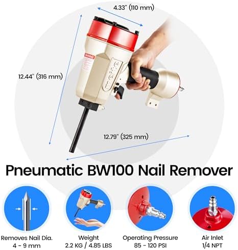 meite bw100 pneumatic nail remover 9-16 gauge denailer, package contents