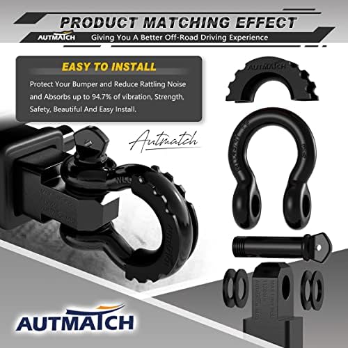 AUTMATCH Pack of 16 D Ring Shackle Washers Rubber Spacers Fits 3/4 Shackle Protect Your Bumper and Prevents Rattling Black