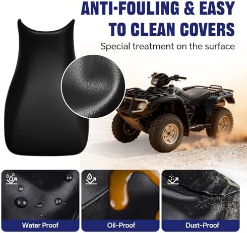 PIT66 Seat Cover Compatible with Honda Rubicon 2005-2011/ Fit Foreman 500 | Black, PVC Synthetic Leather, ATV Replacement Seatcover Fit Rubicon 2005-2011/Fit 500 ATV Black Seatcover (Cover only)
