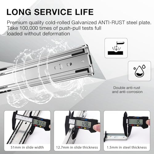 heavy duty drawer slides full extension runners 150, front angle view
