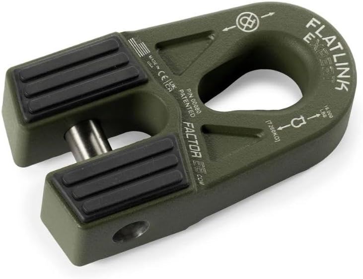 Factor 55 00080-14 Flatlink E (Expert) Replaces Conventional Winch Hook with a Stronger Shackle/D-Ring Mount Maximum Load 16,000 lb Ultimate Failure Greater Than 40,000 lb – OD Green