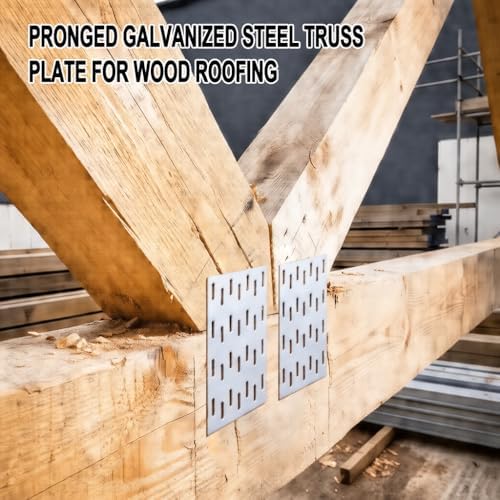 truss plates 2x4 inch, pronged galvanized steel mending on a desk or shelf