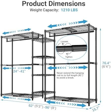 vipek x3 expandable heavy duty clothes rack closet, package contents