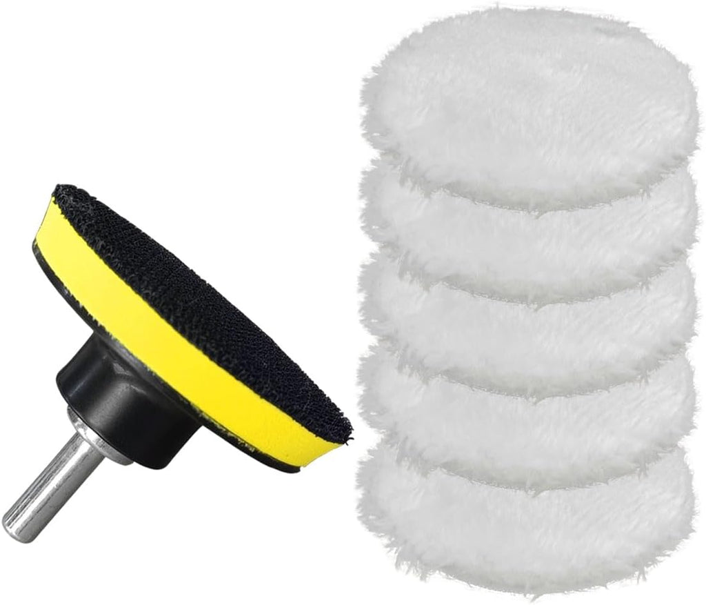 7PCS 3 Inch Wool Polishing Buffing Pad, Polisher Buffer Drill Attachment with Hook and Loop Back, M10 Drill Adapter, Car Buffing Wheel Pads for Waxing, Detailing, Polishing