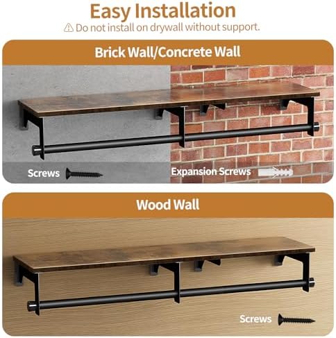 luxspire 43.3" wall mount clothes rack with wood showing dimensions
