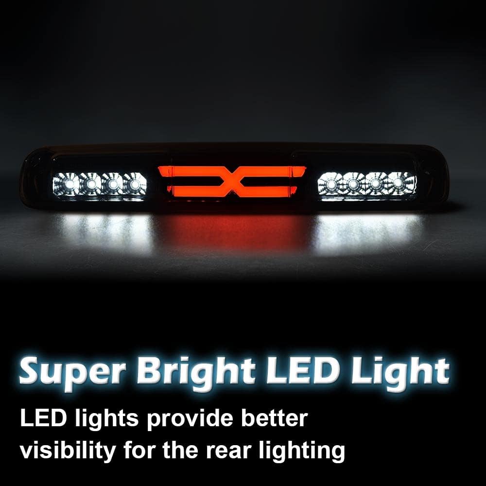PIT66 LED 3rd Third Brake Light Compatible with Chevy Silverado 1500 2500 3500 & HD Models 1999-2006 Fit GMC Sierra 1500 2500 3500 & HD Models 1999-2006 Clear & Red Lens Third Cargo Lamp