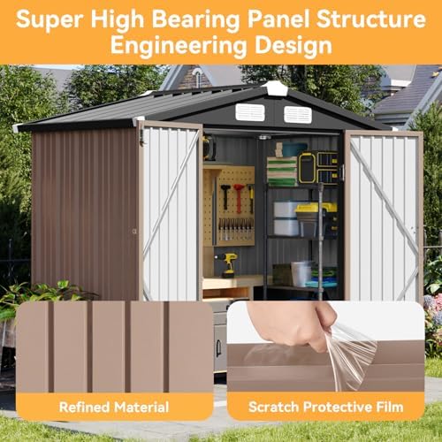 aoxun 6x4 ft outdoor storage shed, brown, package contents