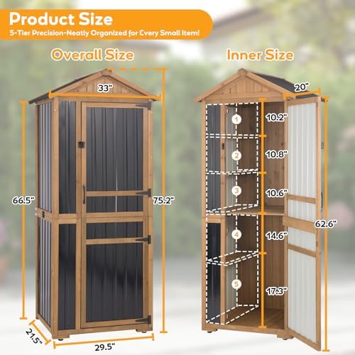 outdoor storage cabinet, extra-tall shed with removable shelf on a desk or shelf