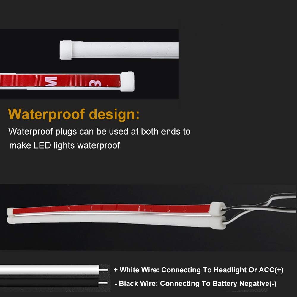 YSY 2Pcs Ultrafine DRL LED Strip Tube Flexible Waterproof Daytime Running Light For Car Headlight LED Strip,Decorative Lamp,Running Light,Neon Lights,Turn Signal Light (30cm(11inch), White)