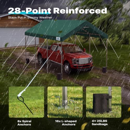 advance outdoor 12x20 ft heavy duty carport potable, front angle view