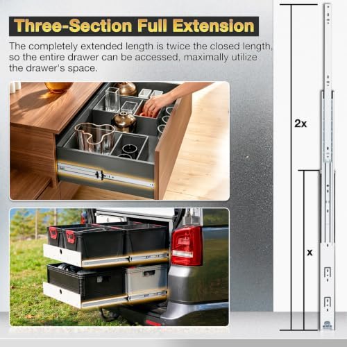 yenuo heavy duty drawer slides full extension ball, side view
