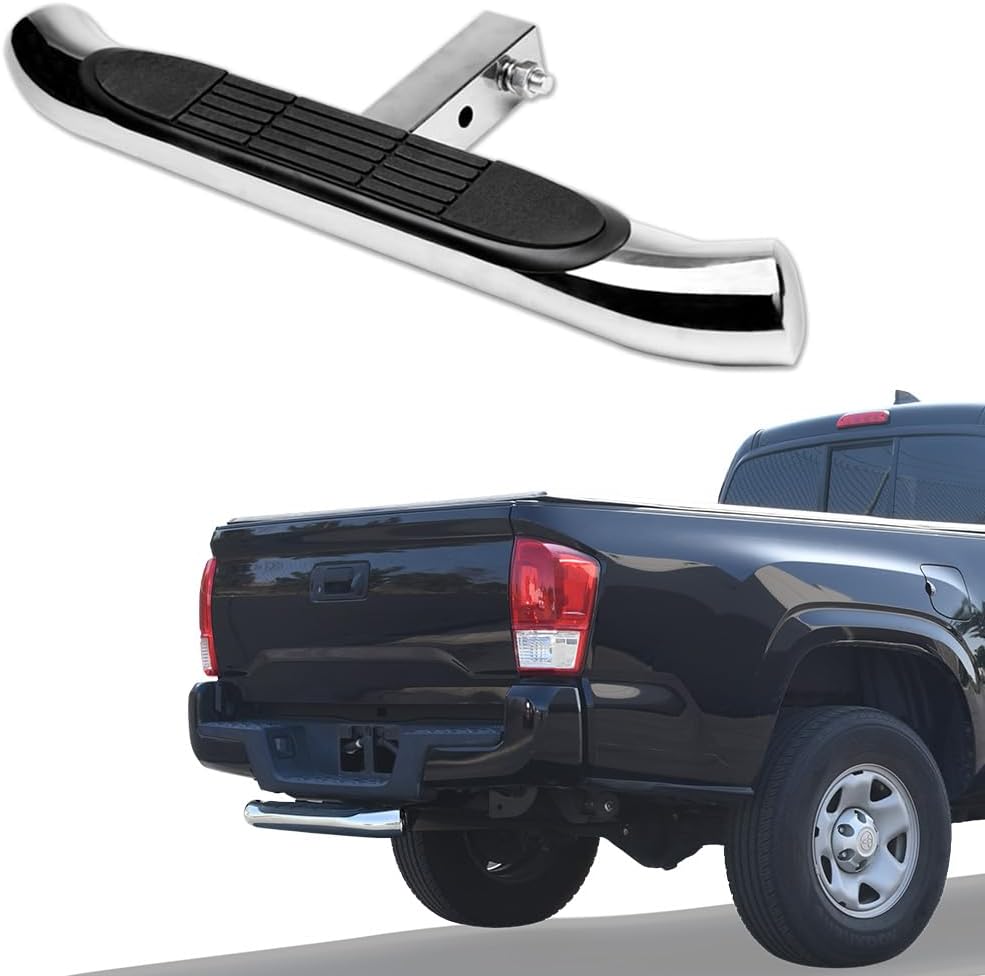 7422445151162 Universal Compatible with 2" x 2" Towing Receiver Chrome 3 Inch Tube Trailer Tow Mount Rear Hitch Step Bar Bumper Guard