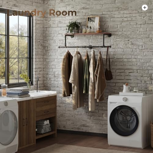 36in industrial pipe clothing rack with top shelf shown in use