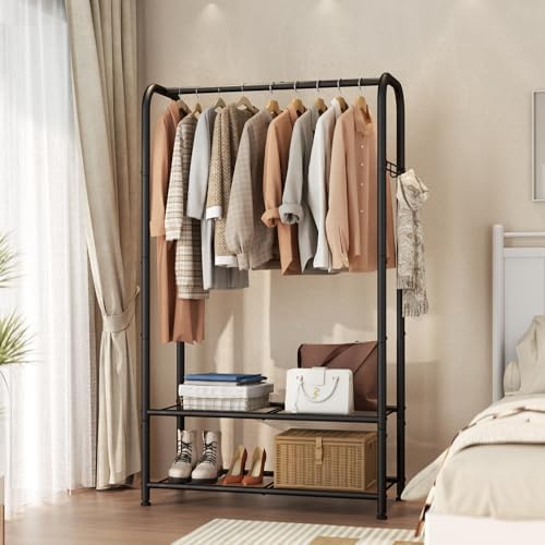 singaye wardrobe standing closet clothing rack with shelf shown in use