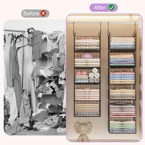 6 tier hanging closet organizers and storage stackable, front angle view