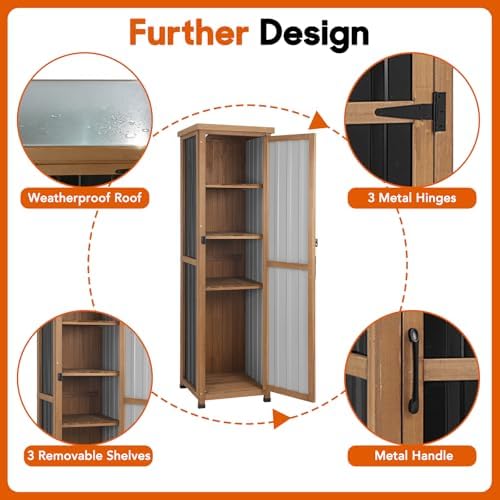 outdoor storage cabinet, wood & metal storage shed, side view