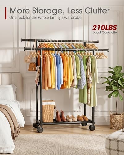 sakugi double rods clothes rack - metal clothing shown in use