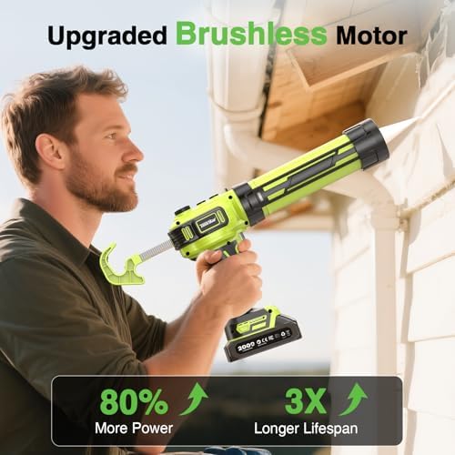 taskstar electric caulking gun with 2 x 2.0ah shown in use