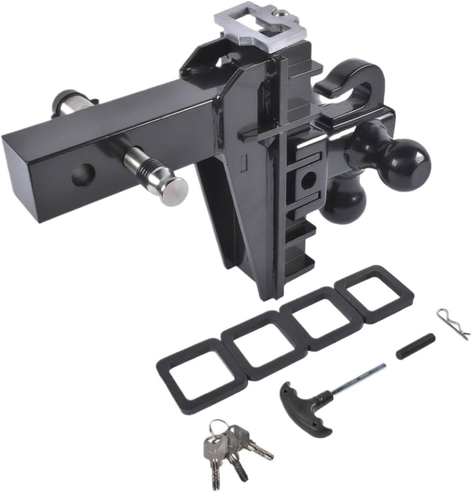 Tri-Ball Drop Hitch with Hook 2 Inch Receiver 6 Inch Drop 17000 LBS GTW Class 3 Tow Hitch