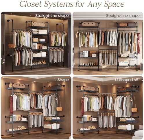 wall mounted closet system, heavy duty 3-row clothes showing dimensions