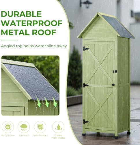 wooden outdoor storage cabinet,tall vertical garden tool shed showing dimensions