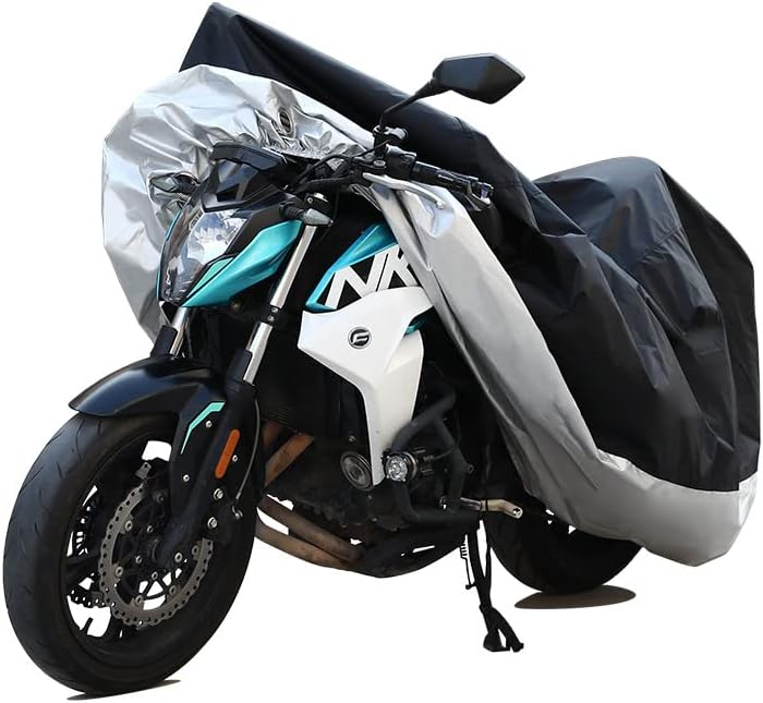 PSLER Waterproof Motorcycle Cover Outdoor for Motorbike Moped Dirt Bike | 96 x 49 x 41 Inch, with Lock-Holes, Polyester taffeta, protect from UV rays & rain, easy to store with storage bag