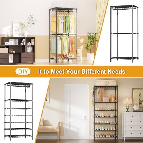 ulif e13c heavy duty closet organizer system，freestanding clothing showing dimensions