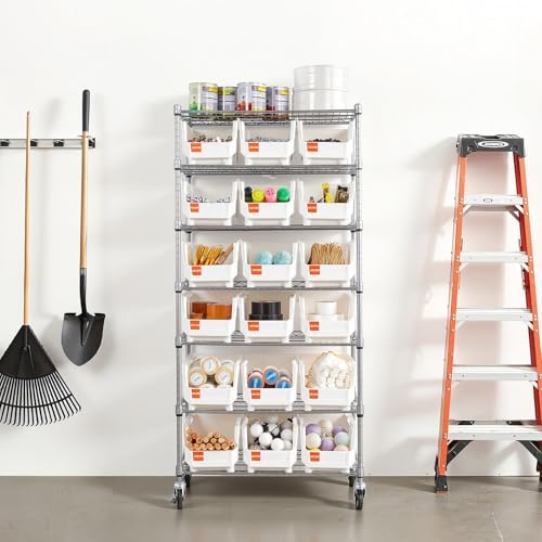 vevor 7-tier rolling bin storage rack, 18 organizer shown in use