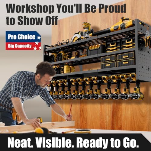 large 49''wide power tool organizer wall mount, charging on a desk or shelf