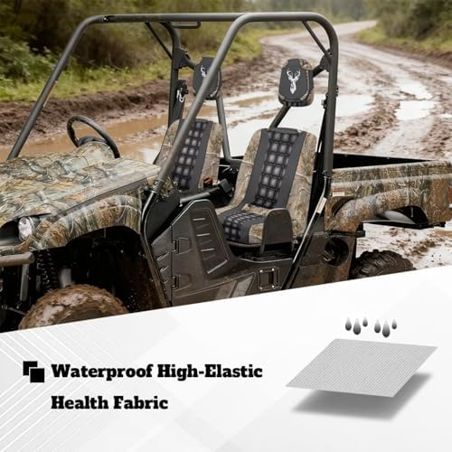 Howilath Forest Deer UTV Seat Cover Set with Headrest Heavy Duty Waterproof Compatible with Yamaha Rhino 450 660 700 Non-Slip Elastic Edging, Machine Washable