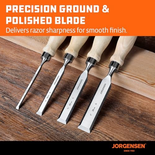 jorgensen 4-piece wood chisel set, 1/4", 1/2", 3/4", side view