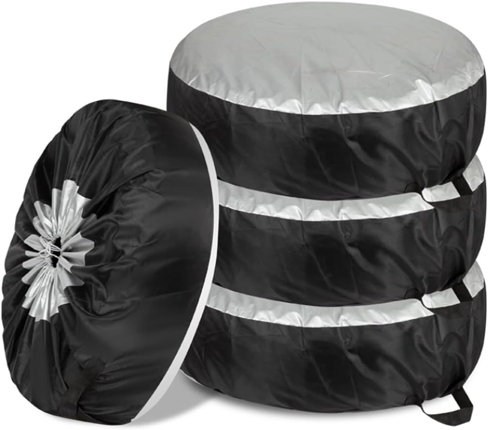 4PCS Car Tire Covers Set, Waterproof RV SUV Trailer Spare Tire Storage Bag with Handle, Portable Anti-UV Sun Snow Rain Wheel Cover, Dustproof Wheel Protector for 13-18 Inch Tires Diameter (S)