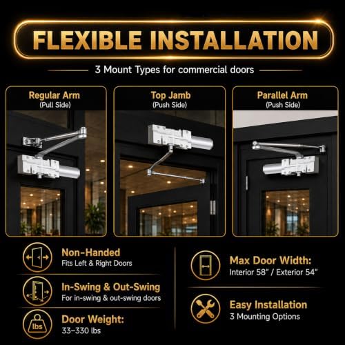 newbang grade 1 commercial heavy duty door closer showing dimensions