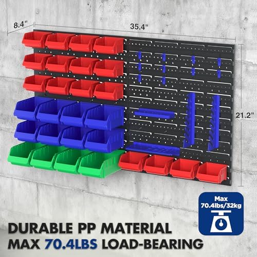 workpro 44pcs wall mounted storage bins for garage, side view