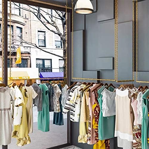 creative chain adjustable height ceiling hanging clothing racks,retail, front angle view