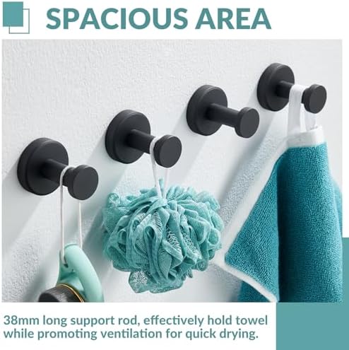 aplusee matte black towel hooks for bathroom storage, side view