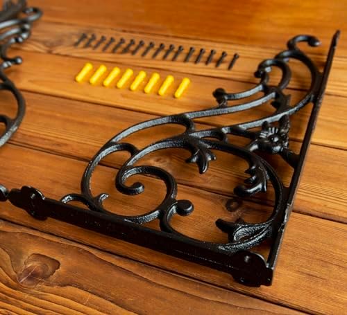 15.8''x9.5'' decorative shelf brackets,2 pack cast iron shelf on a desk or shelf