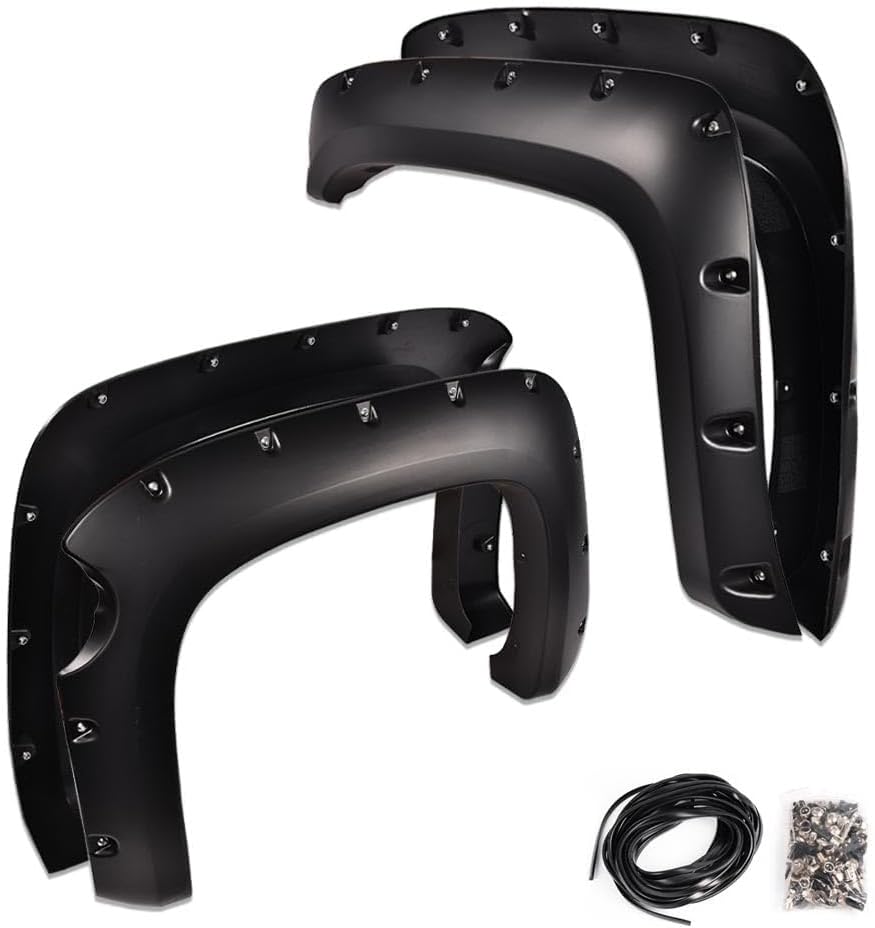 G-PLUS Upgrade Fender Flares Compatible with Chevy Silverado 1500 2007-2013 (For 69.3" Short Bed Crew Cab) Not Fit 07 Classic Models & GMC Sierra Wheel Cover Smooth Pocket Riveted 4 PCS
