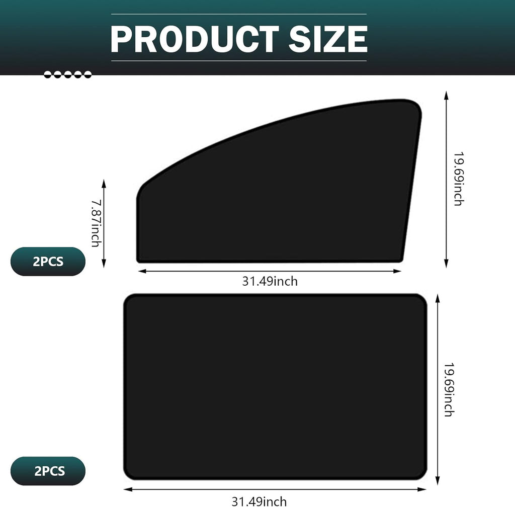 4 PCS Car Side Window Sun Shade, 24.40In x 18.89In x 12.99In Front & 31.49In x 18.89In Rear Magnetic Window Shades, Blackout Privacy Protective Curtain, Heat Insulation for Most Cars (Black)