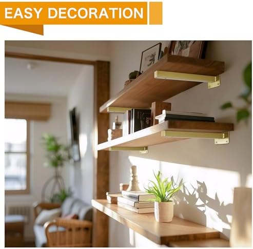 ezydecor 6 pcs gold shelf brackets heavy duty, close-up detail