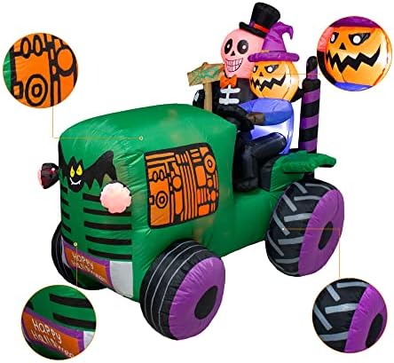 5.5Ft Long Halloween Inflatable Ghost Tractor Decoration with LED Lights