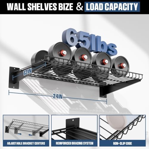 garage wall shelving 24"x12" 2-pack, wire wall shelves, close-up detail