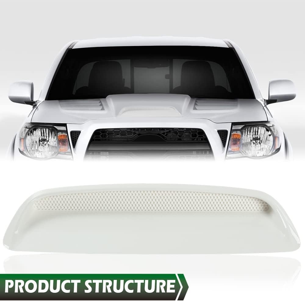 GRAND ORANGE Hood Scoop Kit Compatible with Toyota Tacoma 2005 2006 2007 2008 2009 2010 2011 Hood Bulge Kit Color Code 040 Super White 7618135050A1