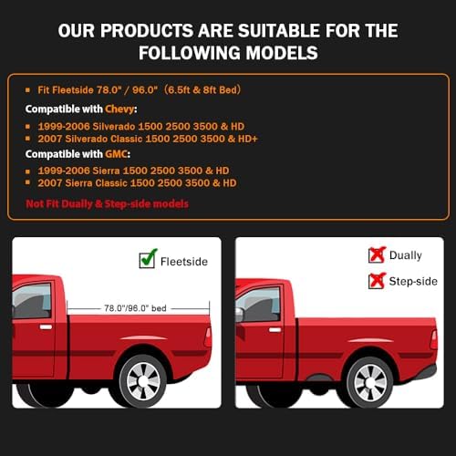 G-PLUS Fender Flares Wheel Flares Textured Pocket Rivet | Compatible with 99-06 Chevy Silverado GMC Sierra 1500 2500 3500 & HD (07 Classic models Only) Only Fit Fleetside 78.0"