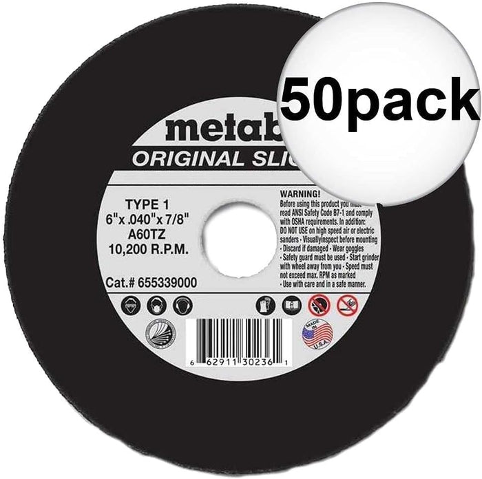 Metabo 55-339 6" x 7/8" x .040 Cut Off Slicer Wheel Pack of 50 Wheels