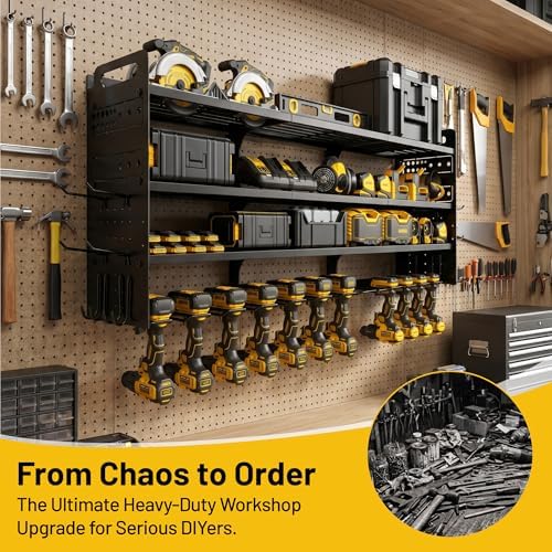 large 49.8" power tool organizer wall mount, 4-tier, close-up detail